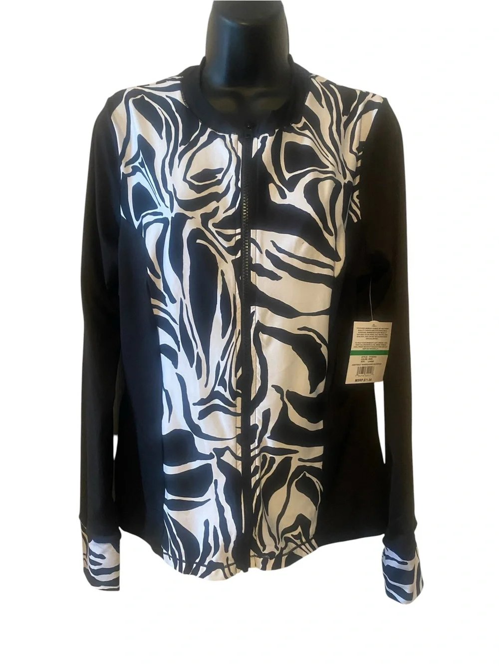 Women's Rash Guard 24th & Ocean Black & White Zip Front Rash Guard UPF 50 NWT L - Picture 4 of 8